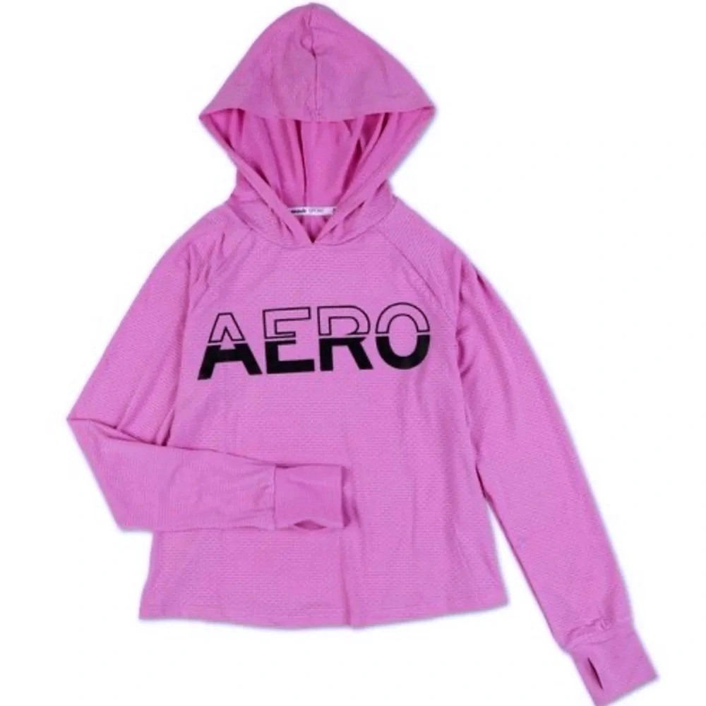 Aeropostale Active Mesh Logo Front‎ Sports Long Sleeve Hoodie Pink Juniors Large
